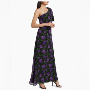 Sachin and Babi Chelsea  Purple Floral One-Shoulder Dress gown formal wedding